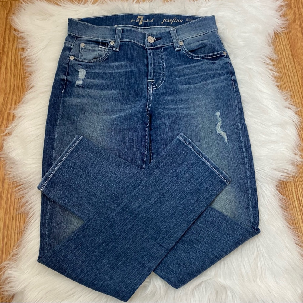 7 For All Mankind Josefina Skinny Boyfriend Medium Wash Distressed Jeans Size 23